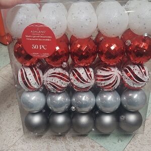 Ashland Christmas Ornament Set - Red, White, Silver